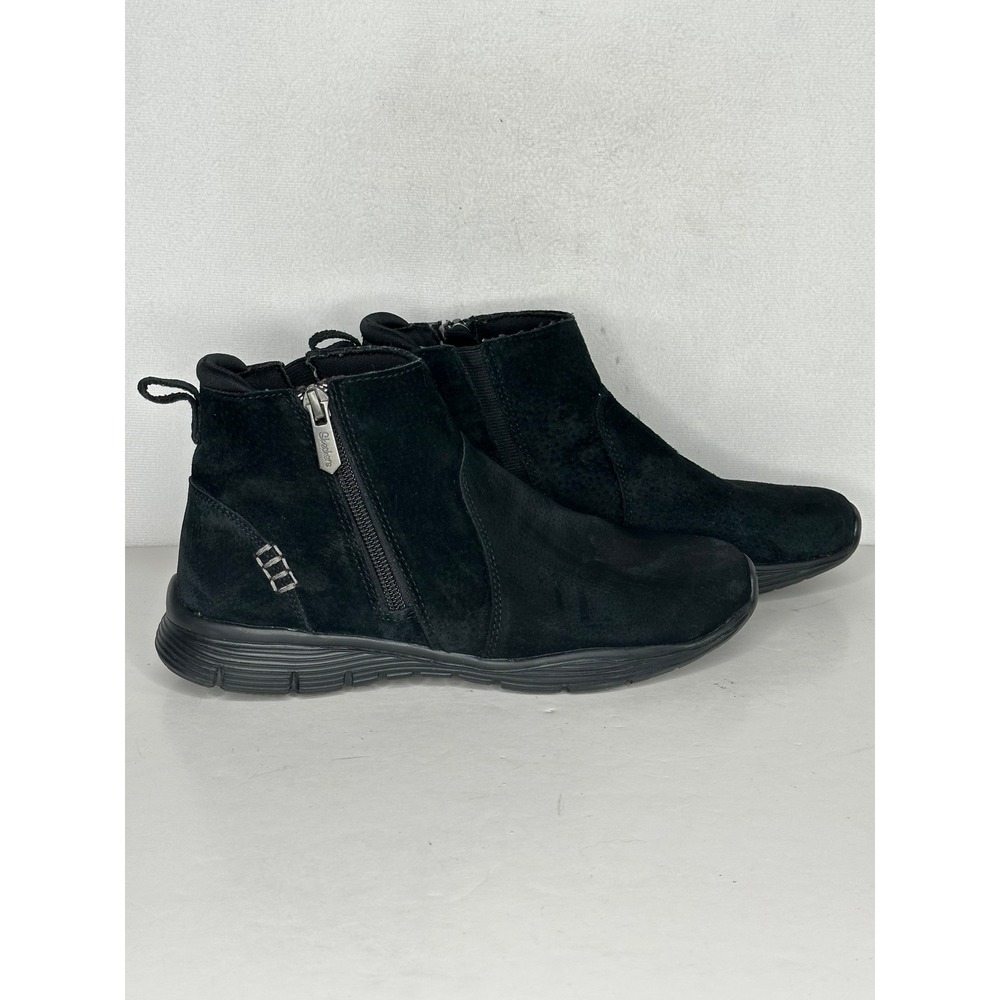 Skechers Womens Black Suede Side Zip Ankle Boots Air-Cooled Memory Foam Y2K Sz 7